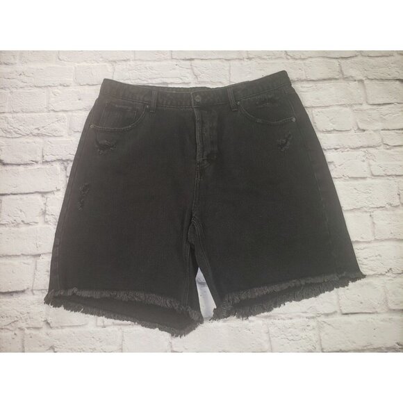 Wild Fable Black HIGH RISE Wide Leg Distressed BERMUDA Shorts  Button Fly 12 - Picture 1 of 2
